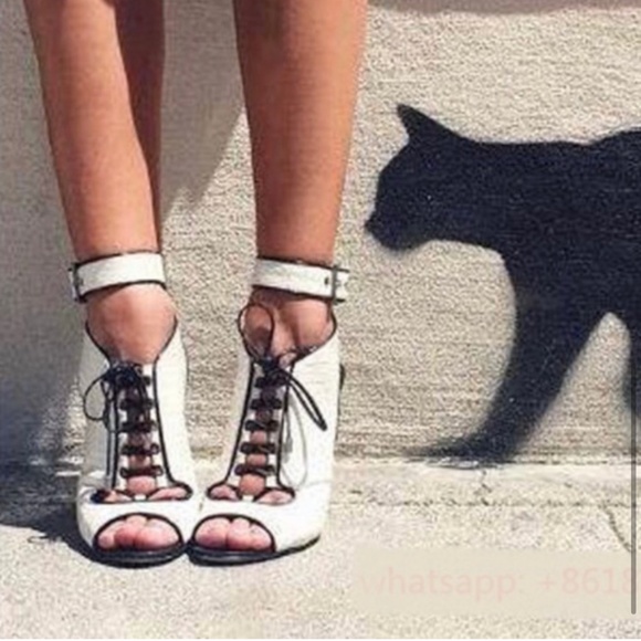 Brian Atwood Lodosa White Leather Peep Toe Stilettos | 7 - Picture 5 of 11